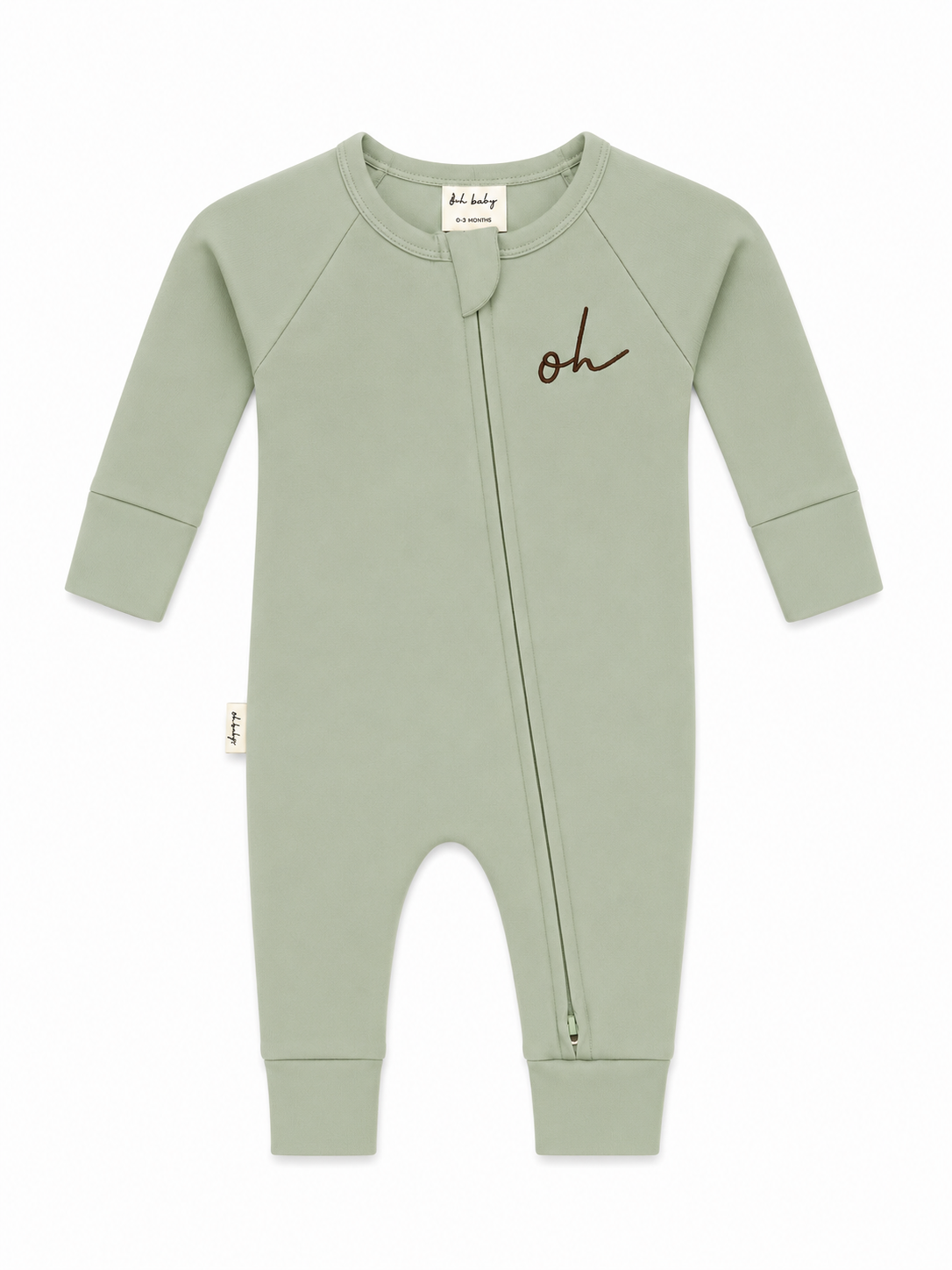 Baby Onesie - Smooth Double Zip - Sage Green