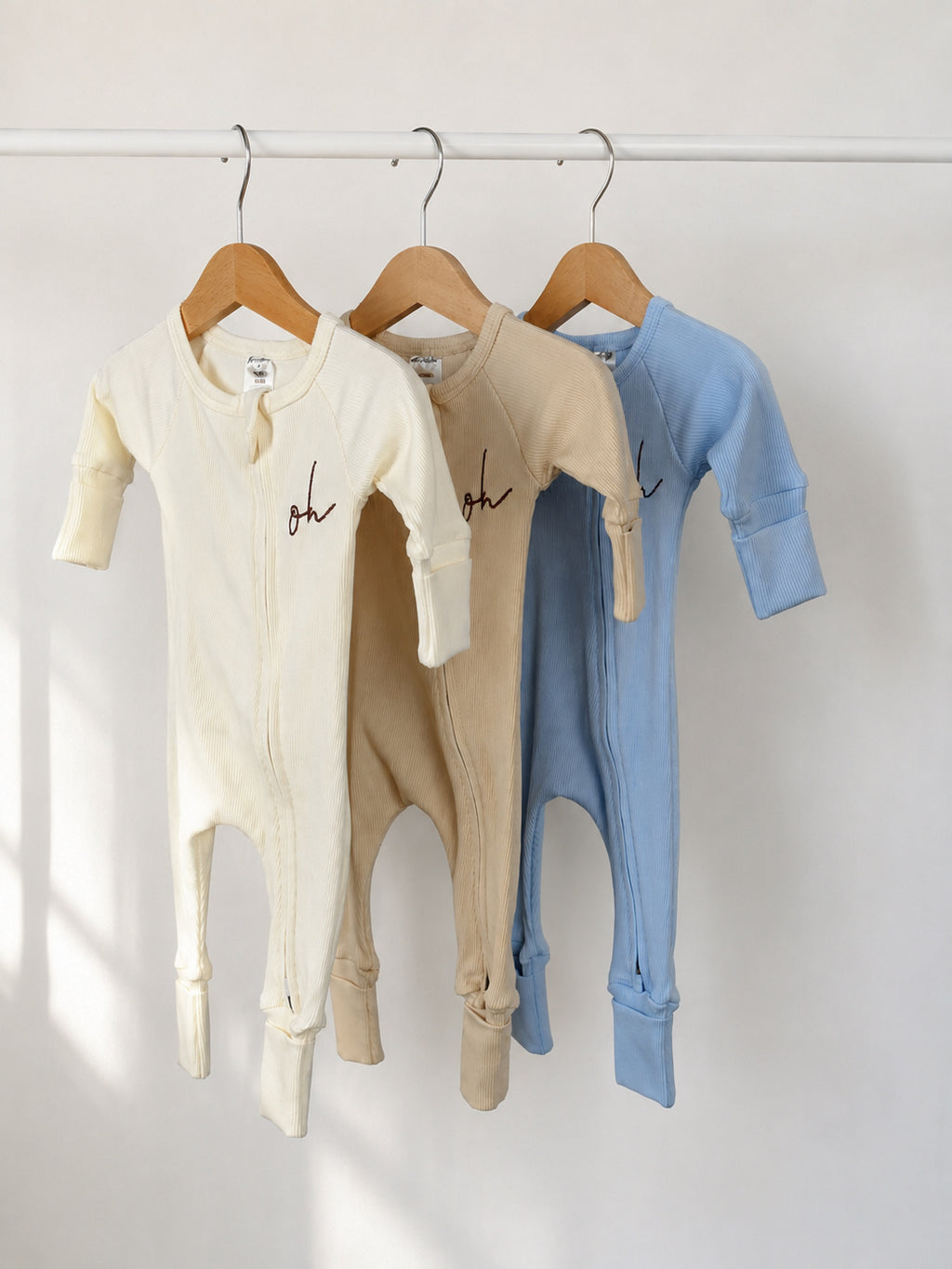 Baby Onesie - Rib Double Zip - Latte