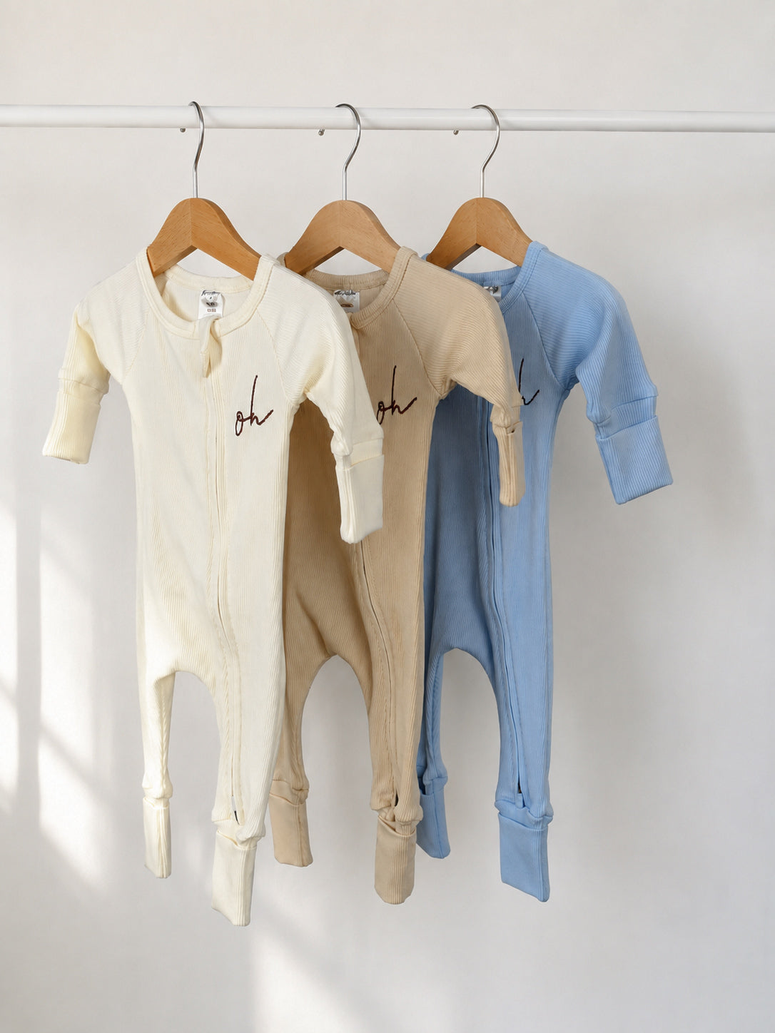 Baby Onesie - Rib Double Zip - Latte