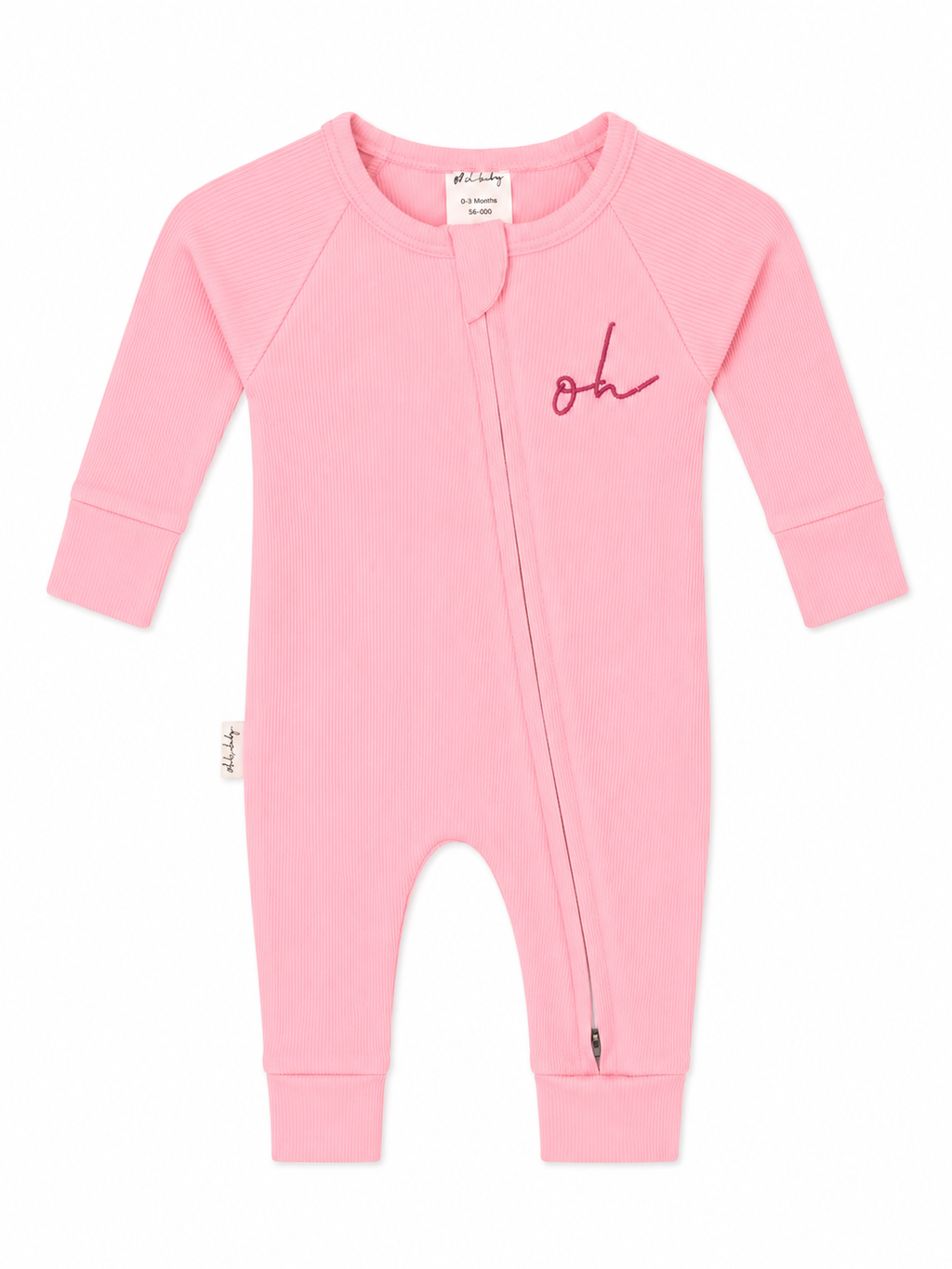 Baby Onesie - Rib Double Zip - Pink