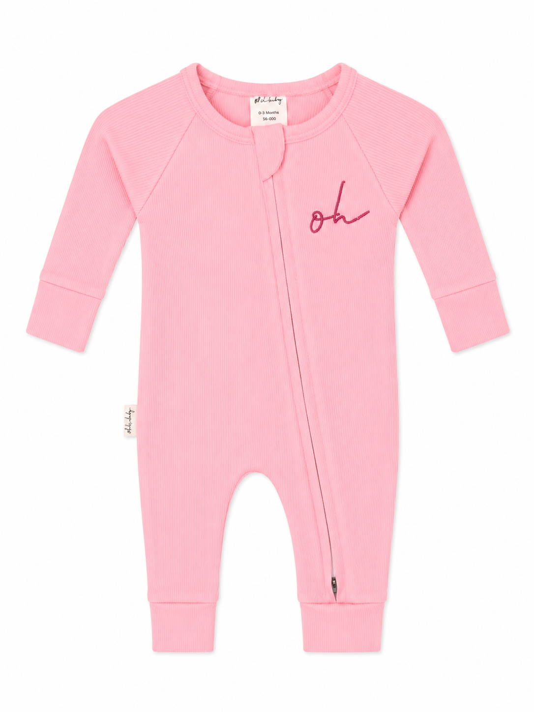 Baby Onesie - Rib Double Zip - Pink