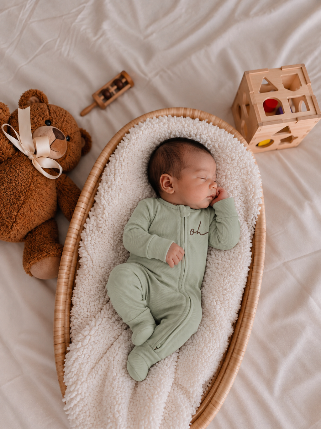 Baby Onesie - Rib Double Zip - Sage Green
