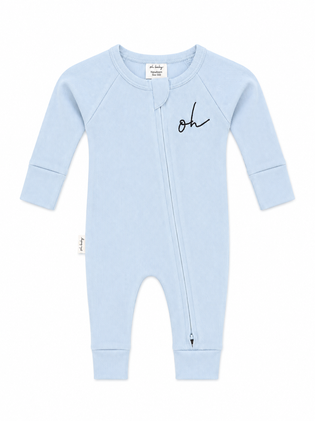 Baby Onesie - Rib Double Zip - Blue