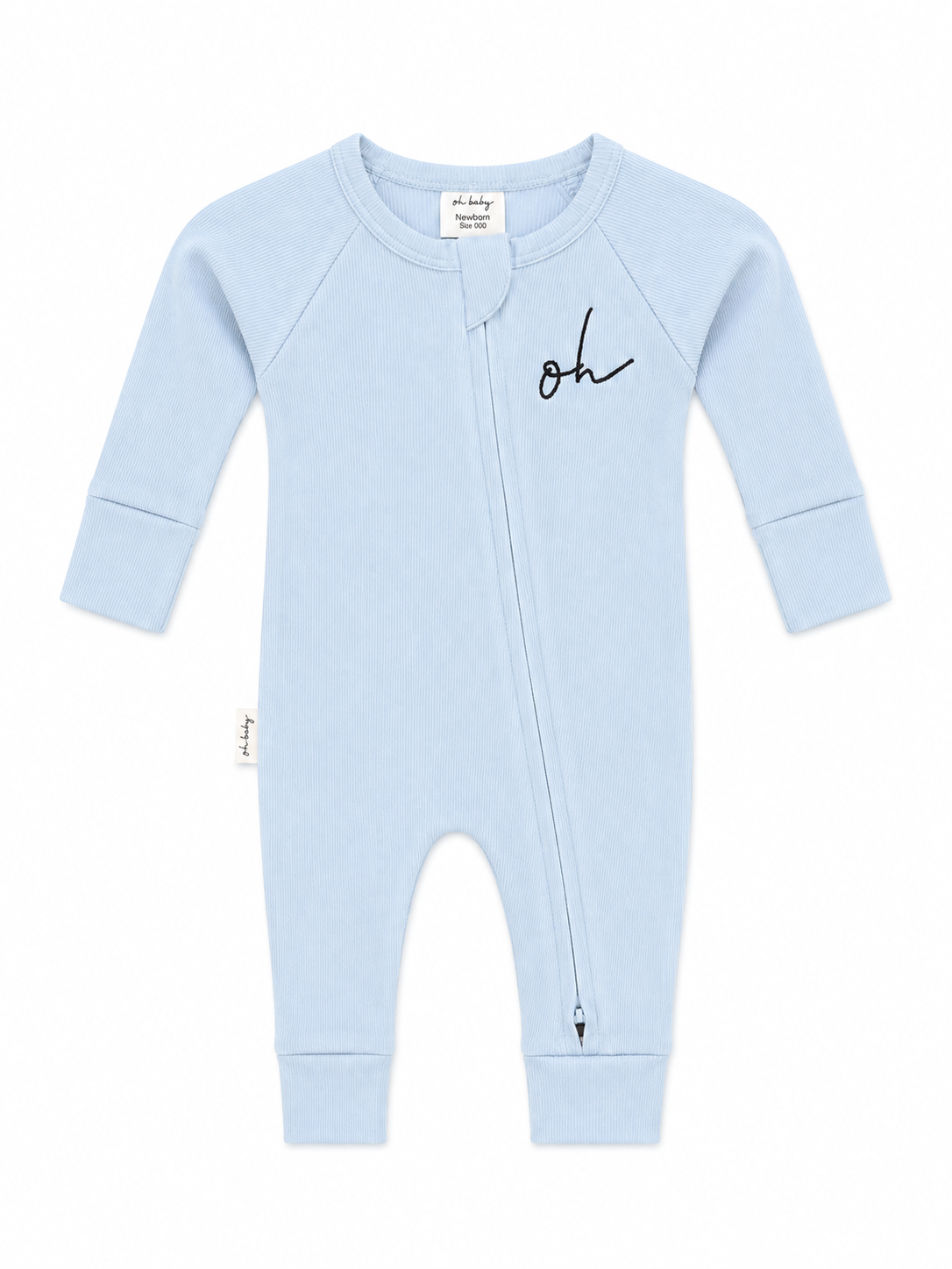 Baby Onesie - Rib Double Zip - Blue