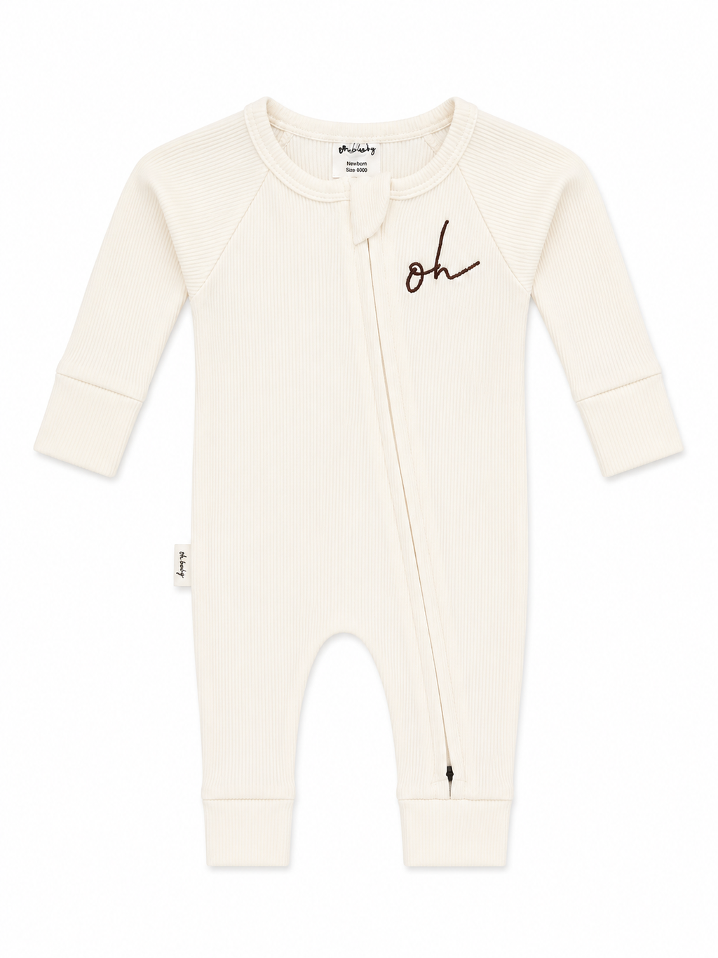 Baby Onesie - Rib Double Zip - White