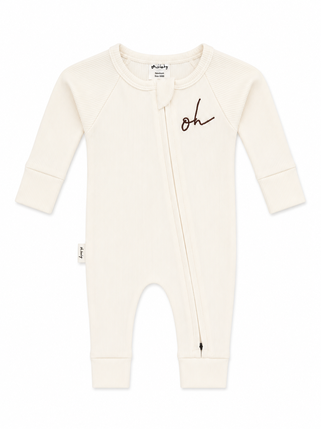 Baby Onesie - Rib Double Zip - White