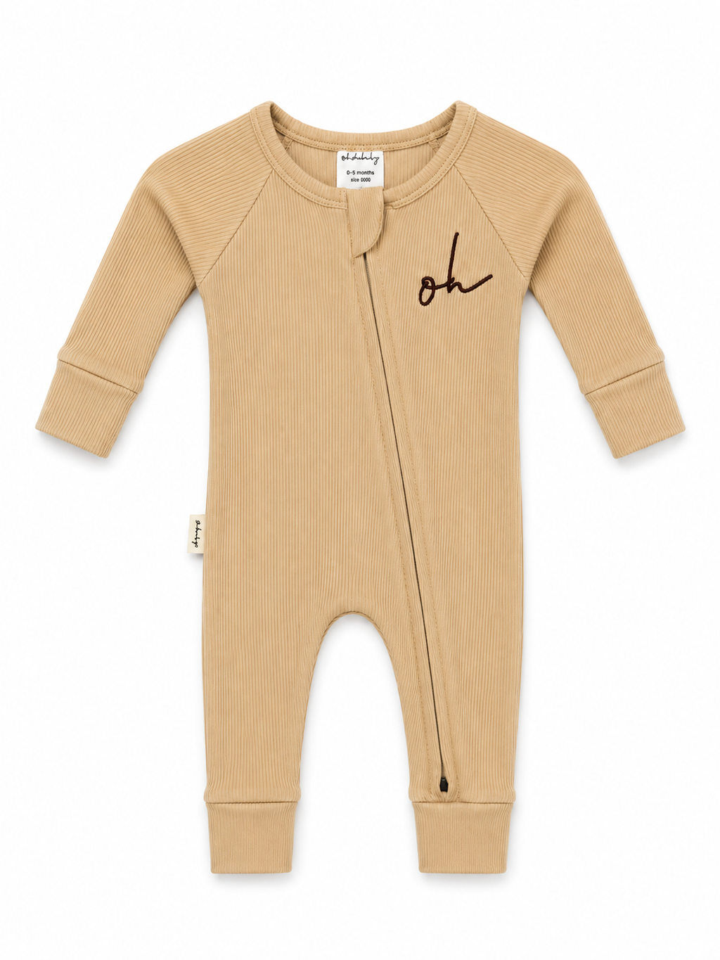 Baby Onesie - Rib Double Zip - Latte