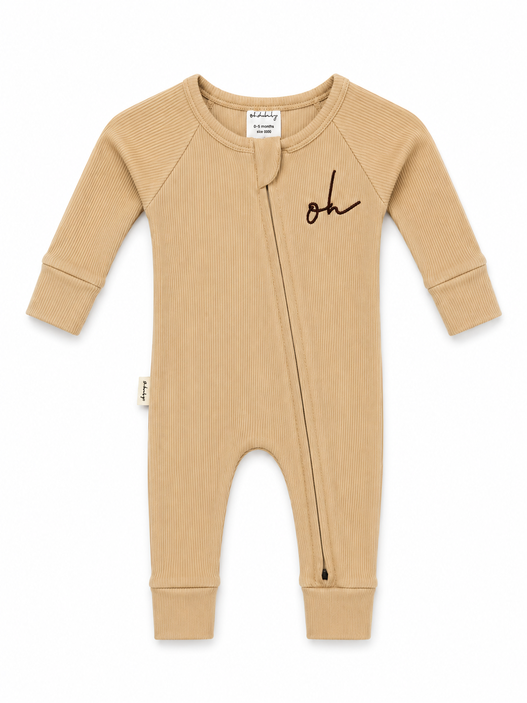 Baby Onesie - Rib Double Zip - Latte