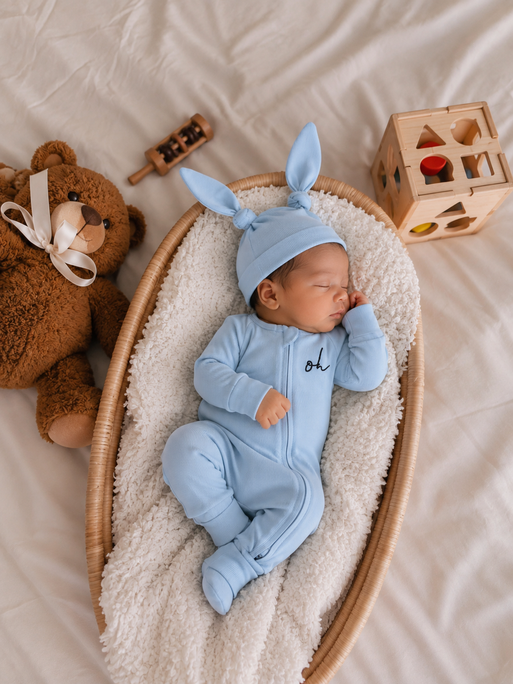 Baby Onesie - Rib Double Zip - Blue