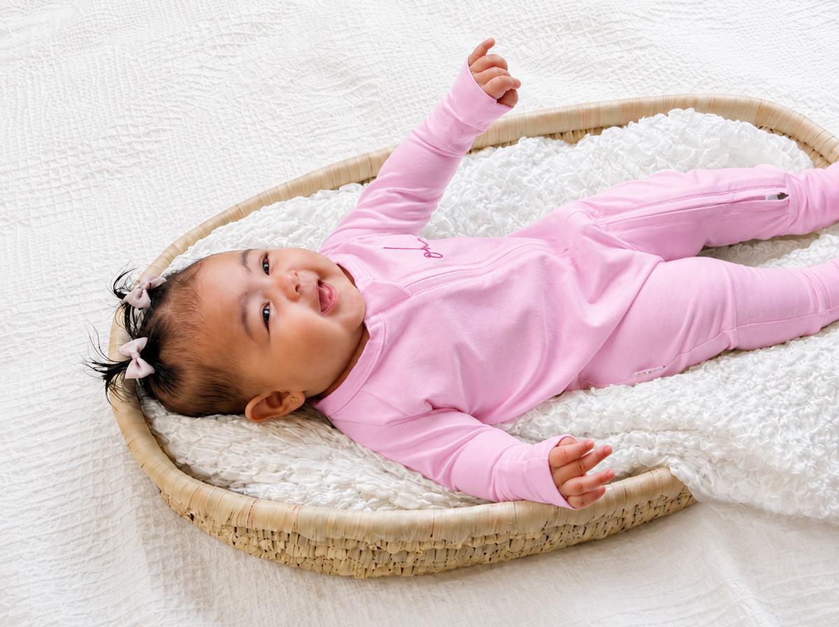 Baby Onesie - Smooth Double Zip - Pink