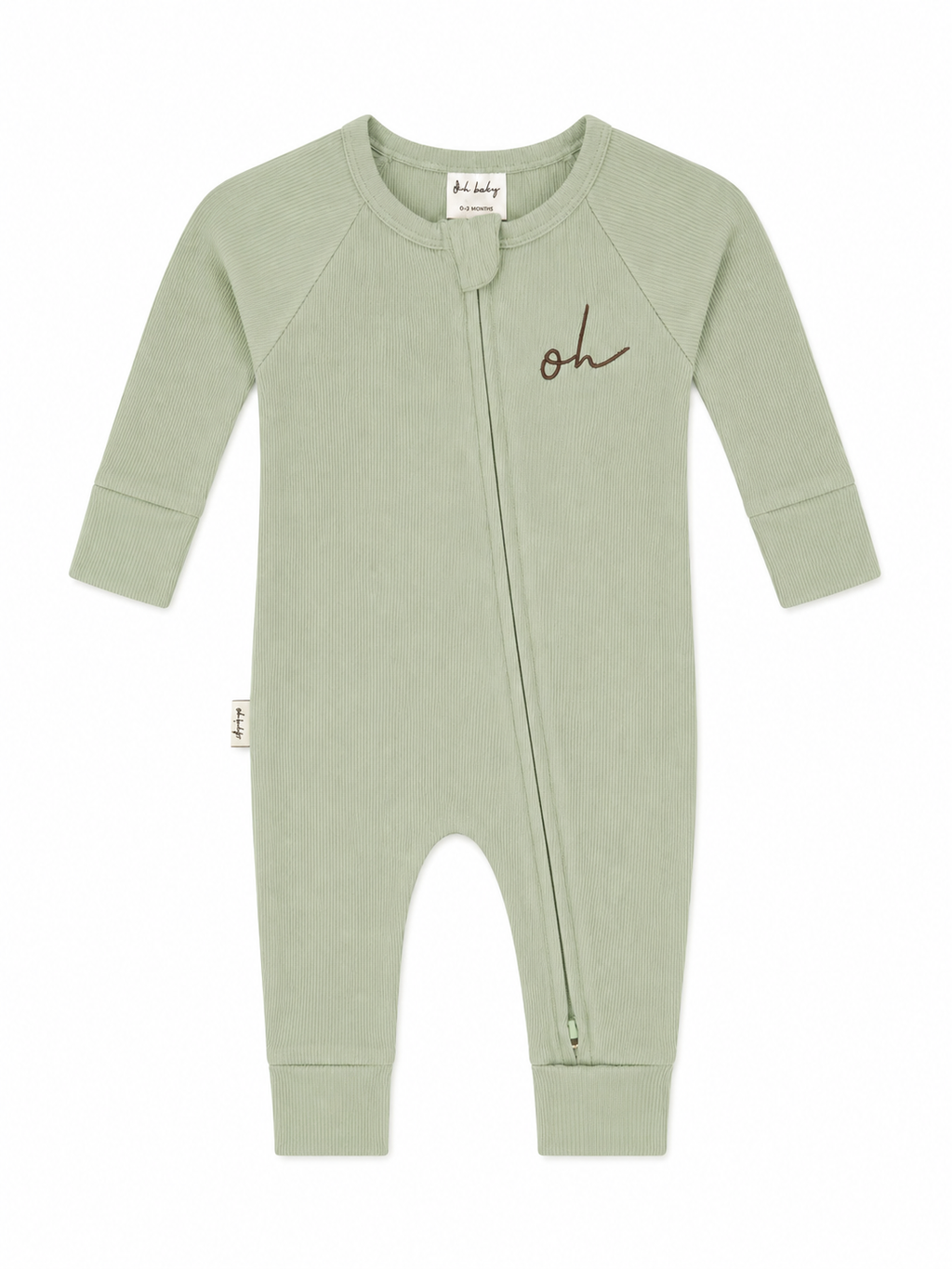 Baby Onesie - Rib Double Zip - Sage Green
