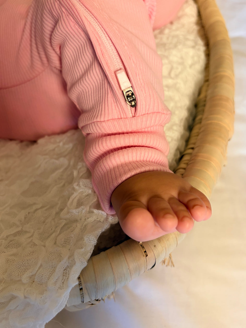 Baby Onesie - Rib Double Zip - Pink