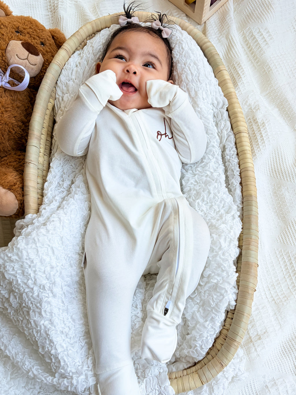 Baby Onesie - Smooth Double Zip - White