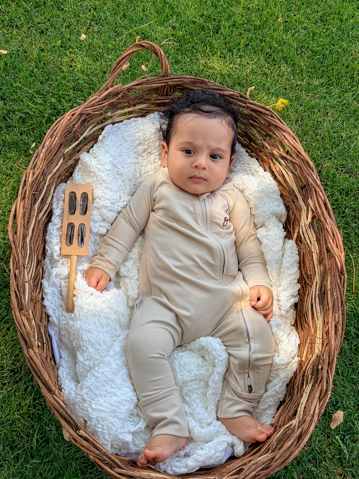 Baby Onesie - Smooth Double Zip - Latte