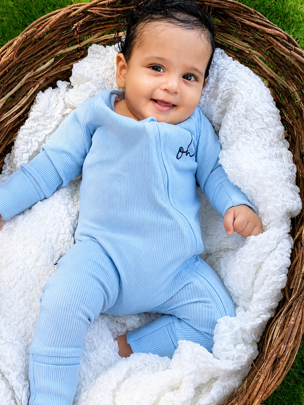 Baby Onesie - Rib Double Zip - Blue