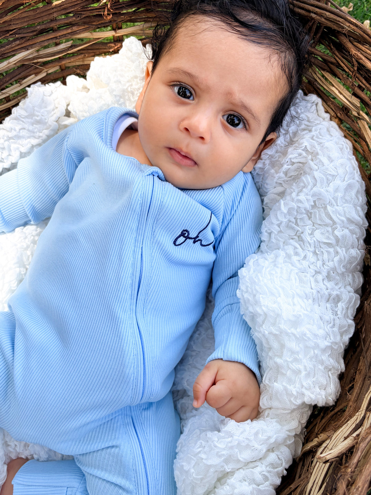 Baby Onesie - Rib Double Zip - Blue